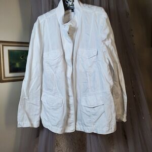 Talbots Plus Jacket 24W White Safari Button/Zip Front Collar Cotton Career